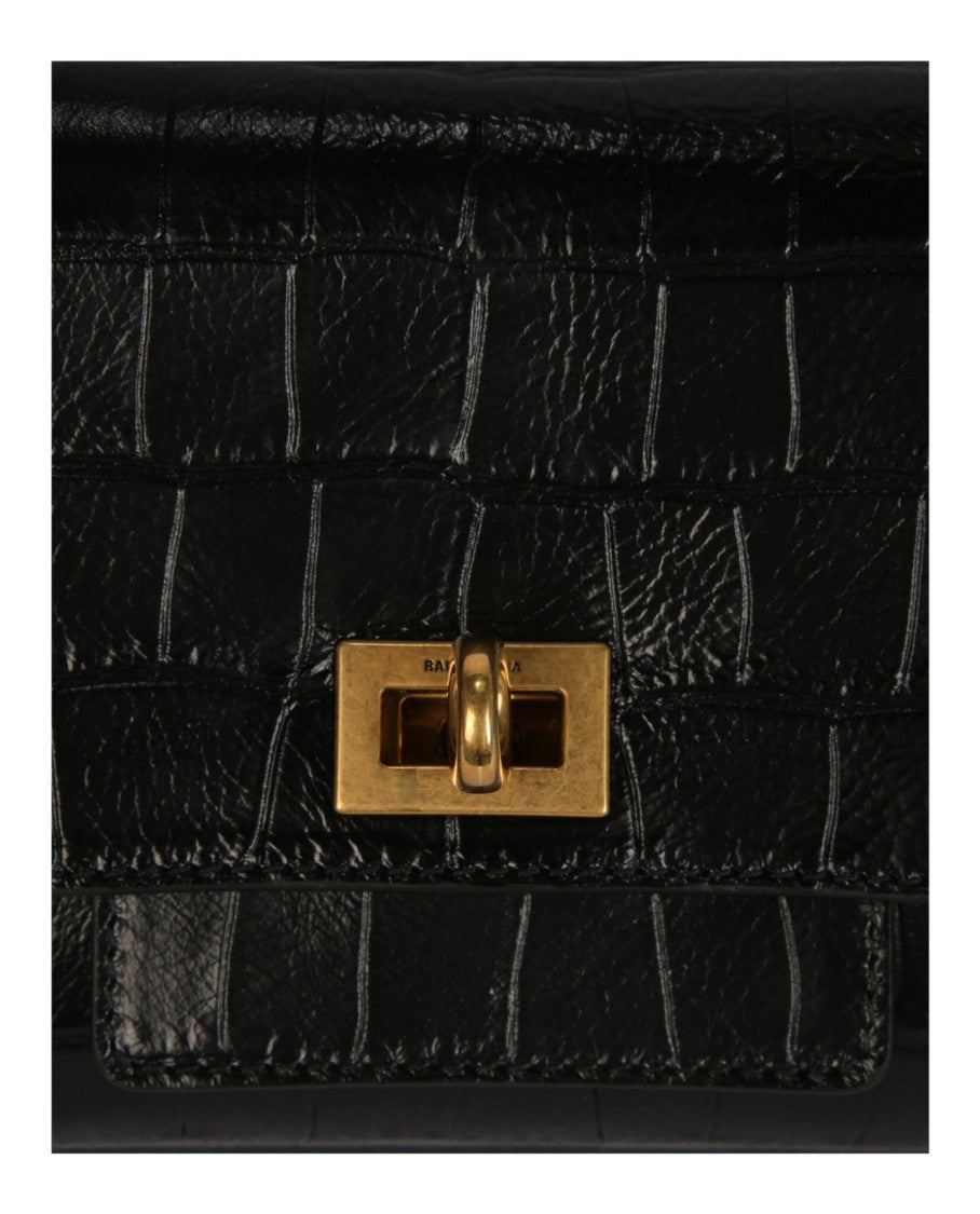 Balenciaga Bel Air Small Croc-Embossed Leather Clutch Bag