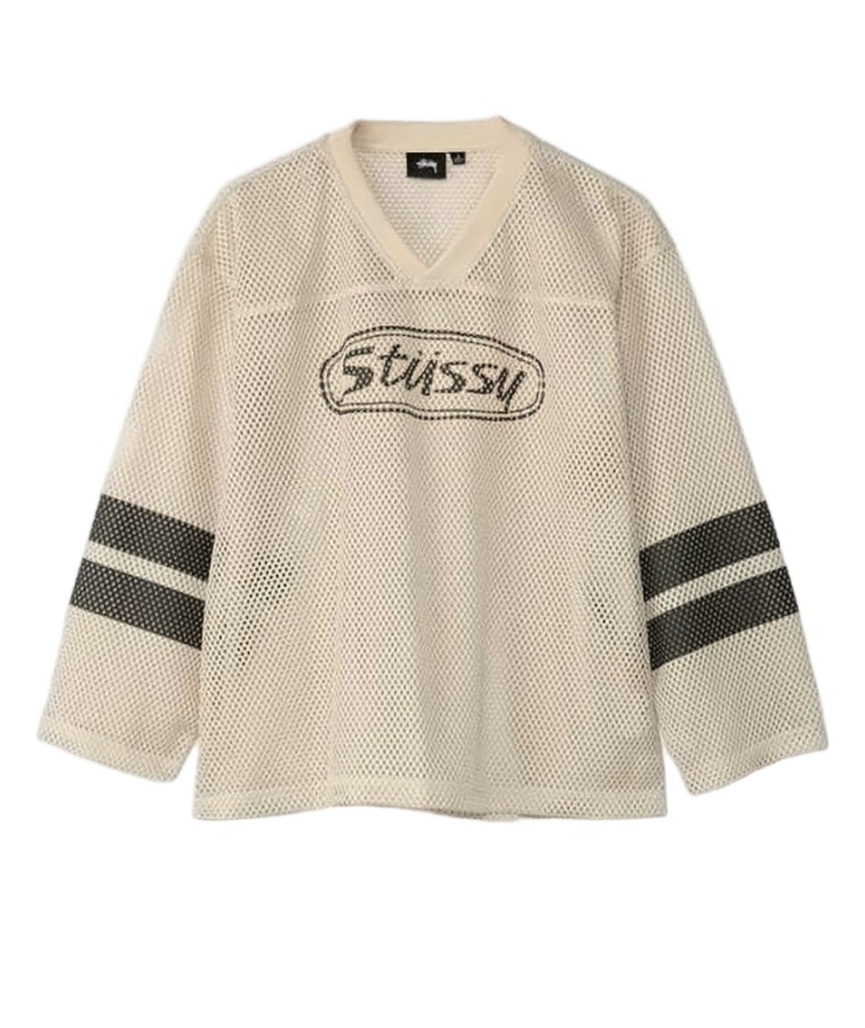 Stussy Beige Mesh Long-Sleeved Top With V-Neckline