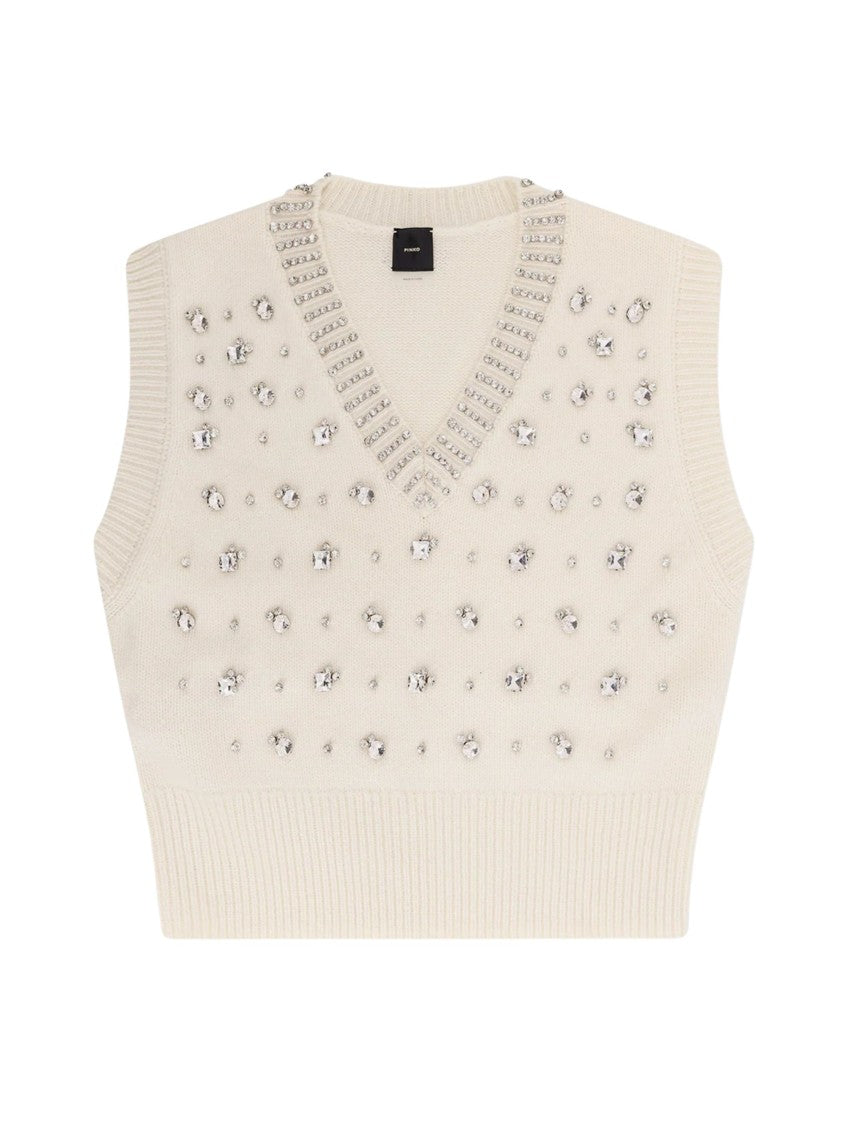 Pinko Fitted Sleeveless Top With Rhinestone Embellishments