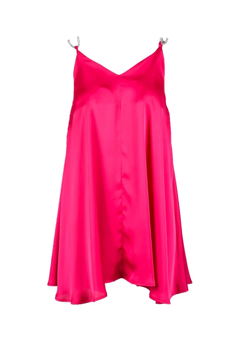 Simona Corsellini Fuchsia Mini Dress With Rhinestone-Embellished Straps