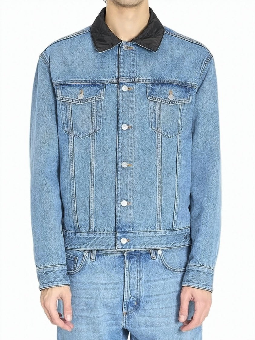 Dior Structured Light Blue Denim Jacket With Black Collar And Tailored Fit