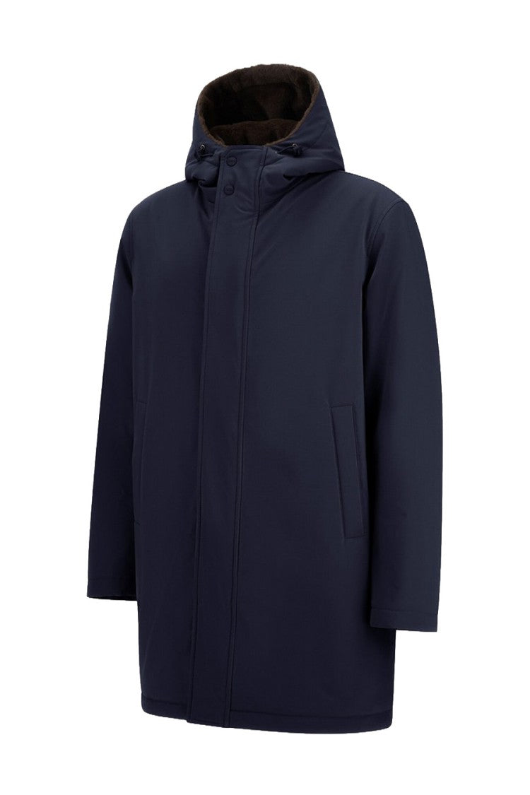 Herno Navy Polyester Hooded Parka Jacket