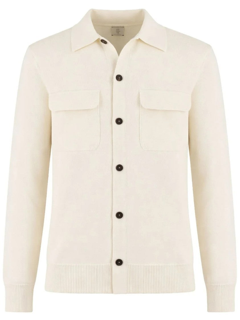 Eleventy Knitted Cream Button-Up Flap Pocket Shirt