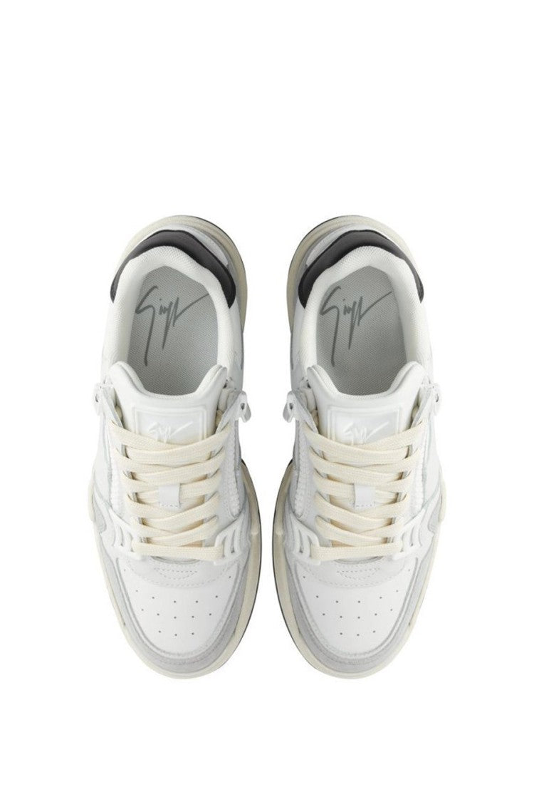 Giuseppe Zanotti White Suede-Panel Side Zip Leather Low-Top Sneakers