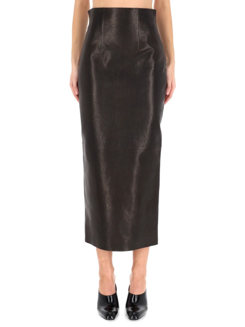 Khaite Midi-Length Lamb Leather Skirt With High Waist