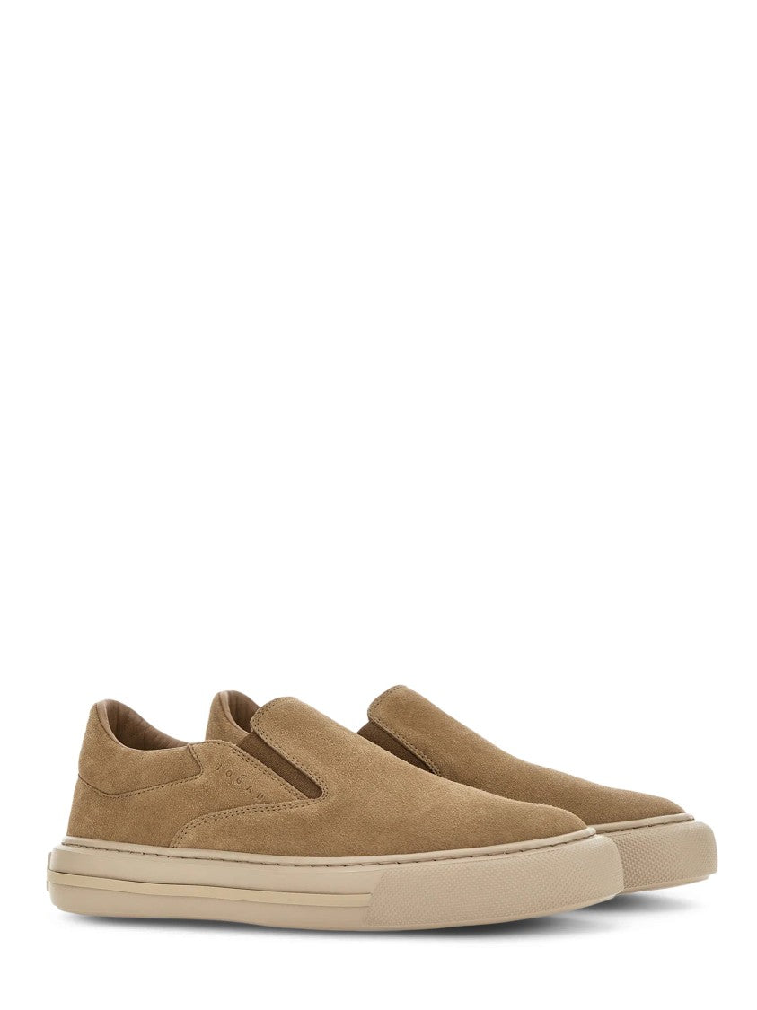 Hogan Slip-On Sneakers In Warm Beige Suede