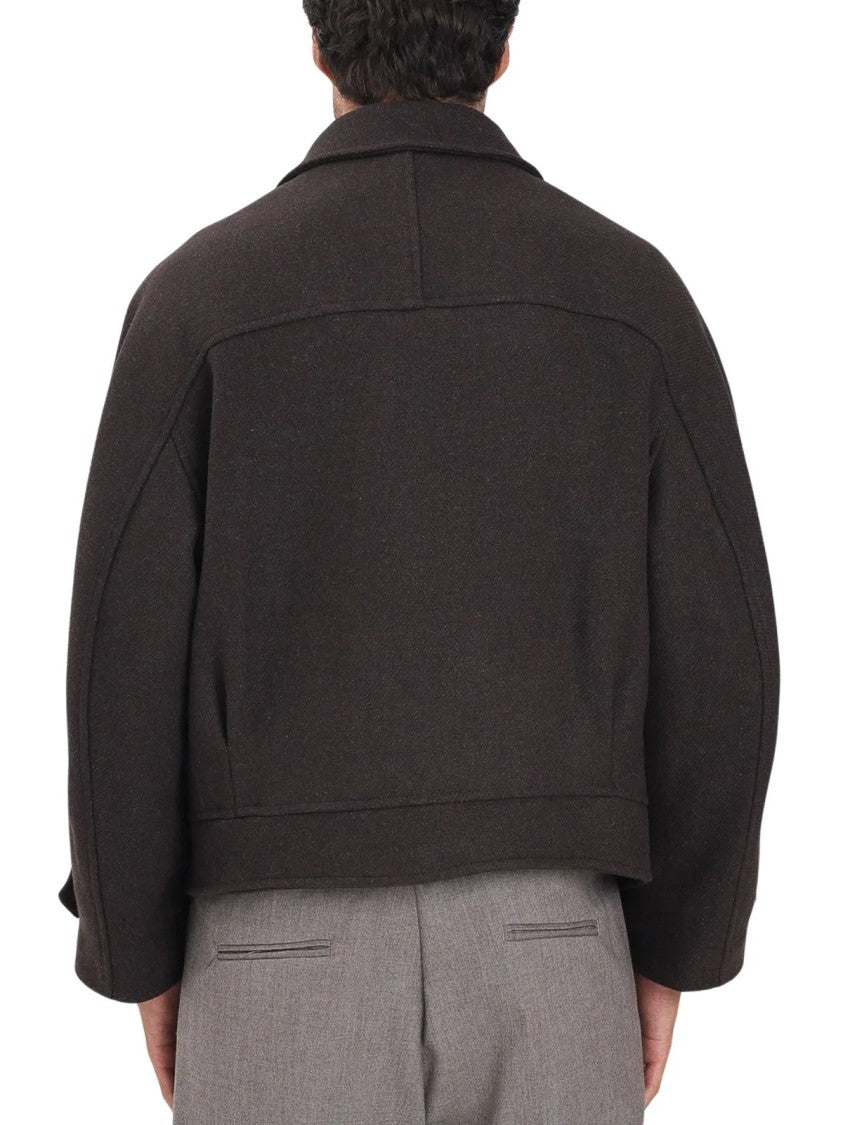 I M Brian Brown Cropped Flap Pockets Wool-Blend Short Coat