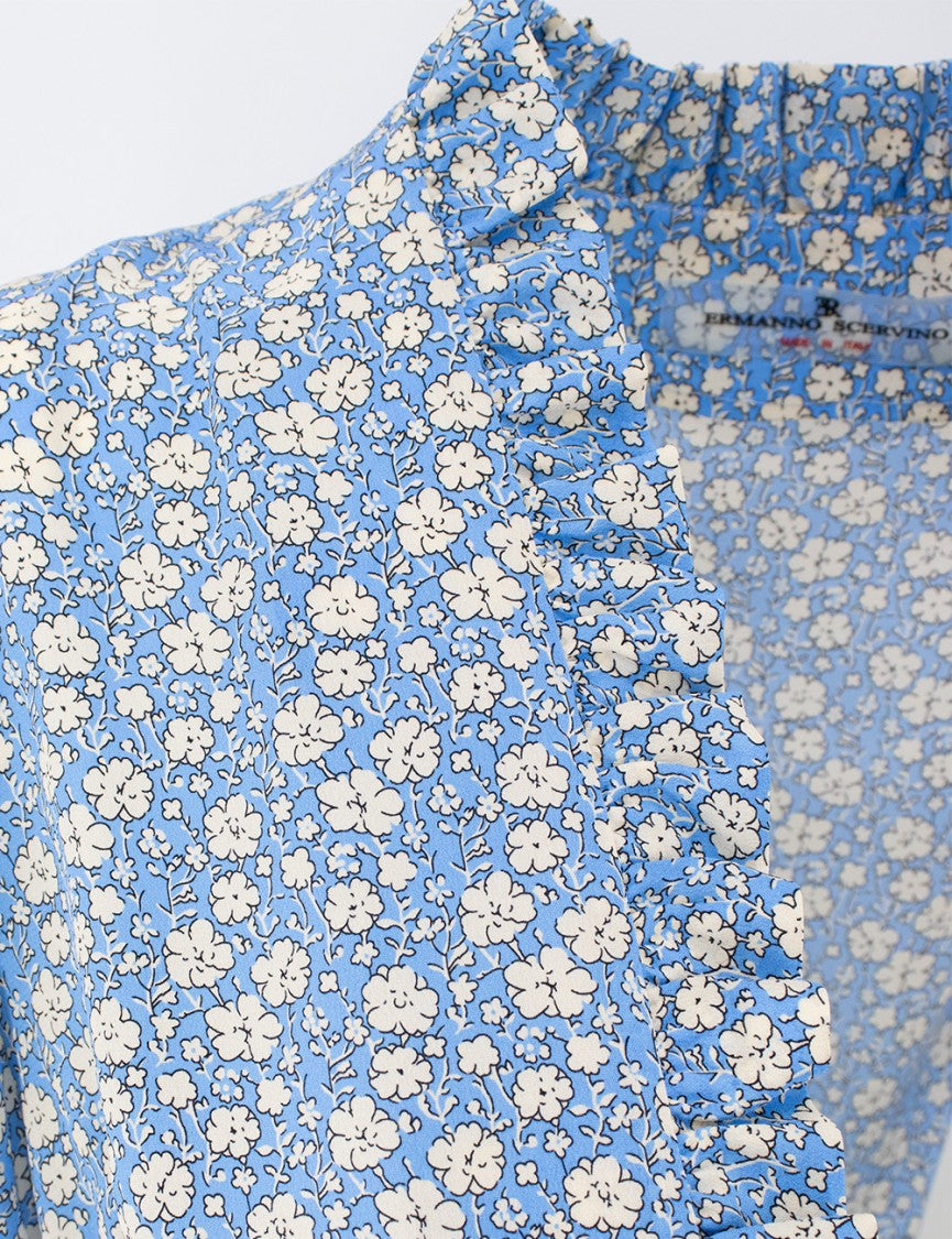 Ermanno Scervino Floral Pleated Midi Dress With Deep V-Neckline