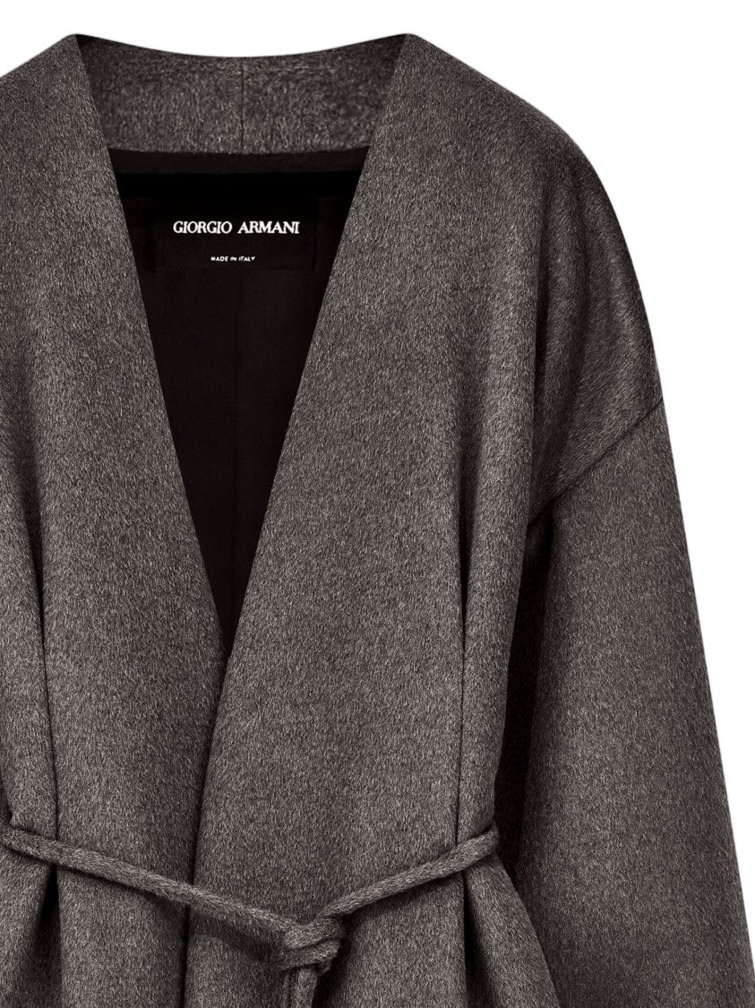 Giorgio Armani Gray Oversized Belted Wool Coat