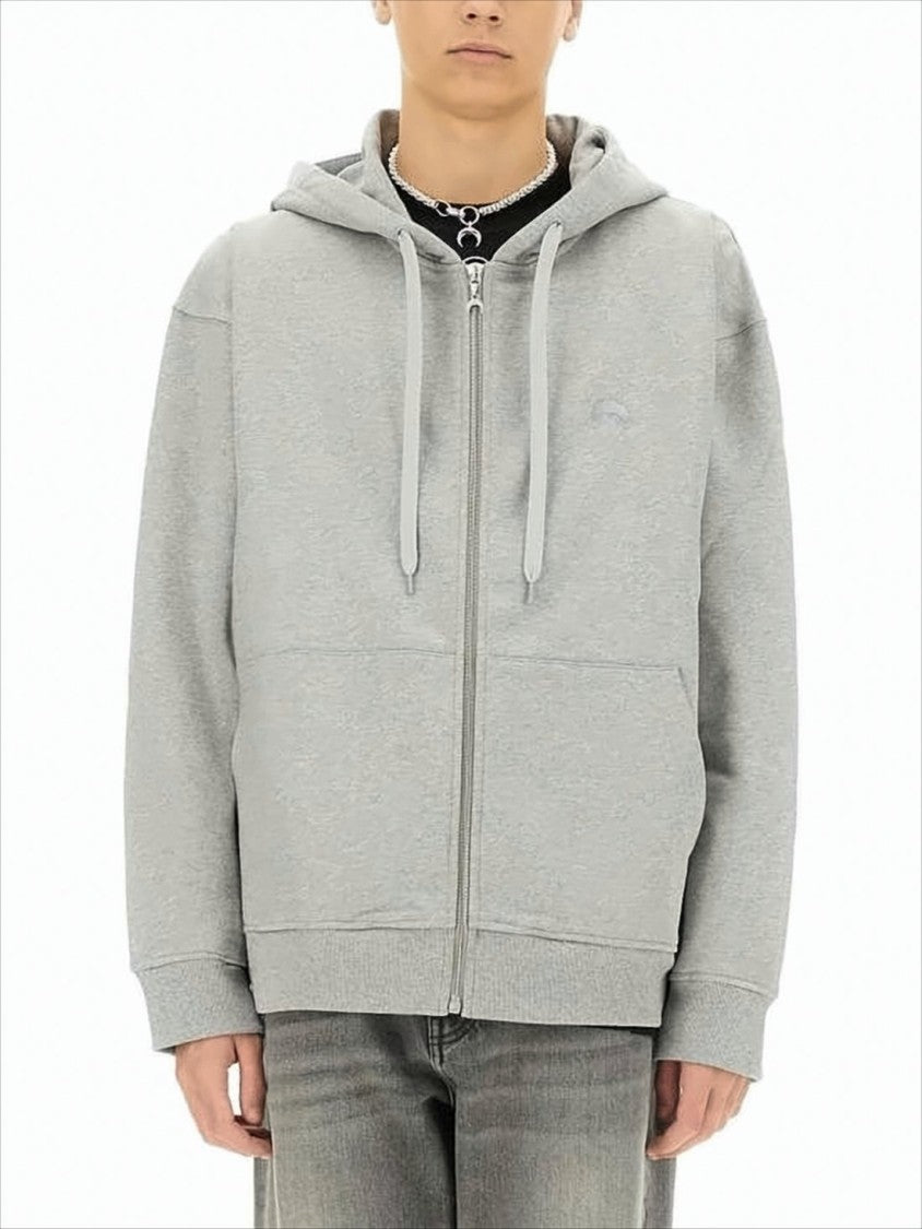 Marine Serre Relaxed Fit Grey Hoodie With Adjustable Hood And Zip Closure