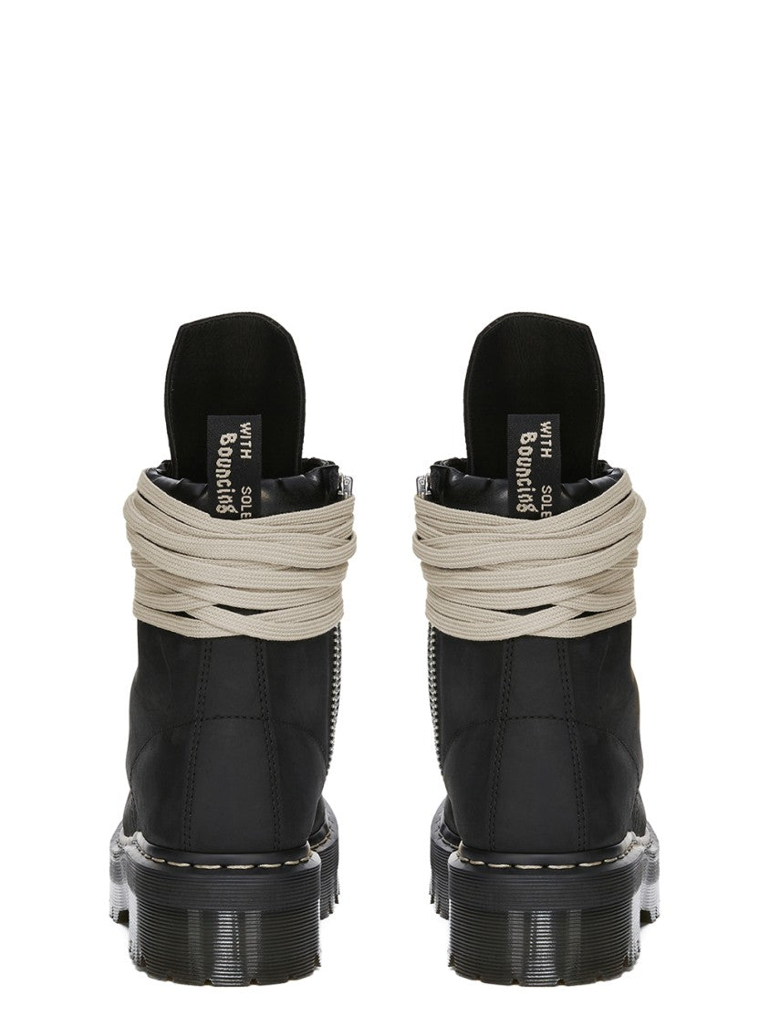 Dr. Martens X Rick Owens Robust Black Leather Quad Sole Boots With Steel Toe Design