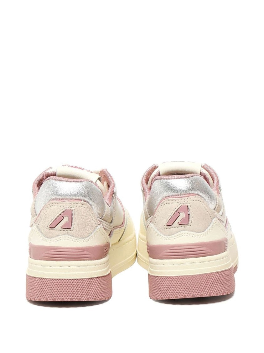 Autry Off-White Low-Top Sneakers With Pink Accents