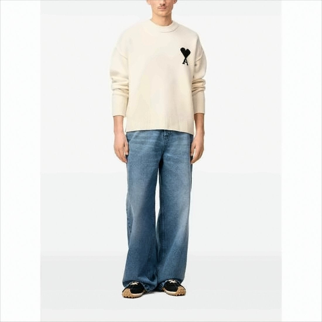 Ami Wide-Leg Denim Pants With Unique Belt Detail