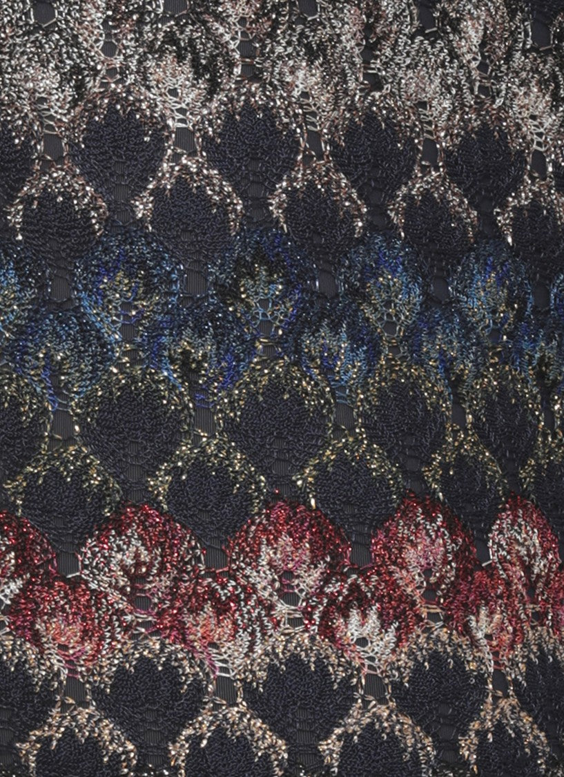 Missoni Blue Geometric Lurex Elastic Waist Viscose Flared Pants