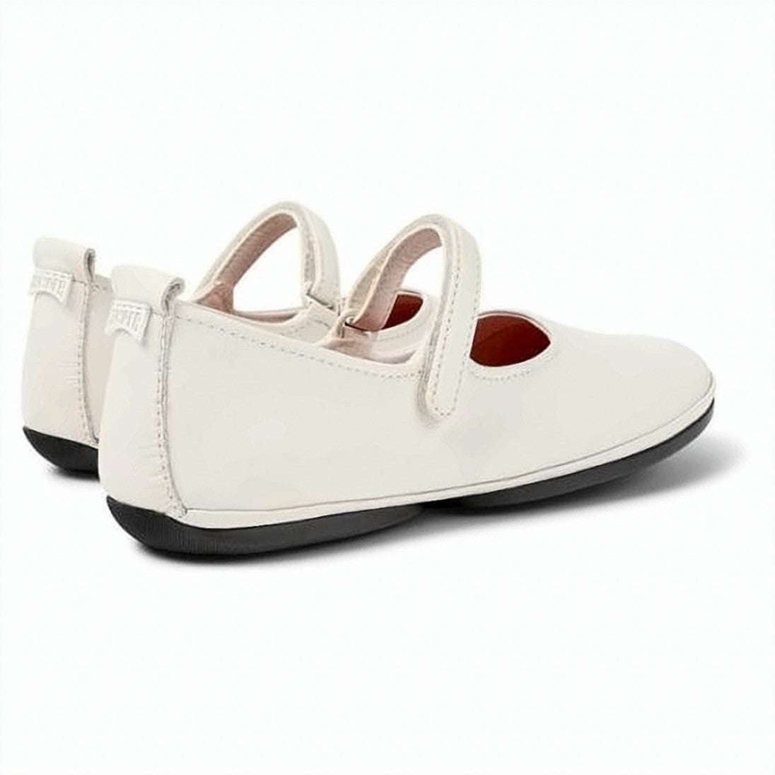 Camper White Calfskin Flat Shoes With Rounded Toe And Secure Strap