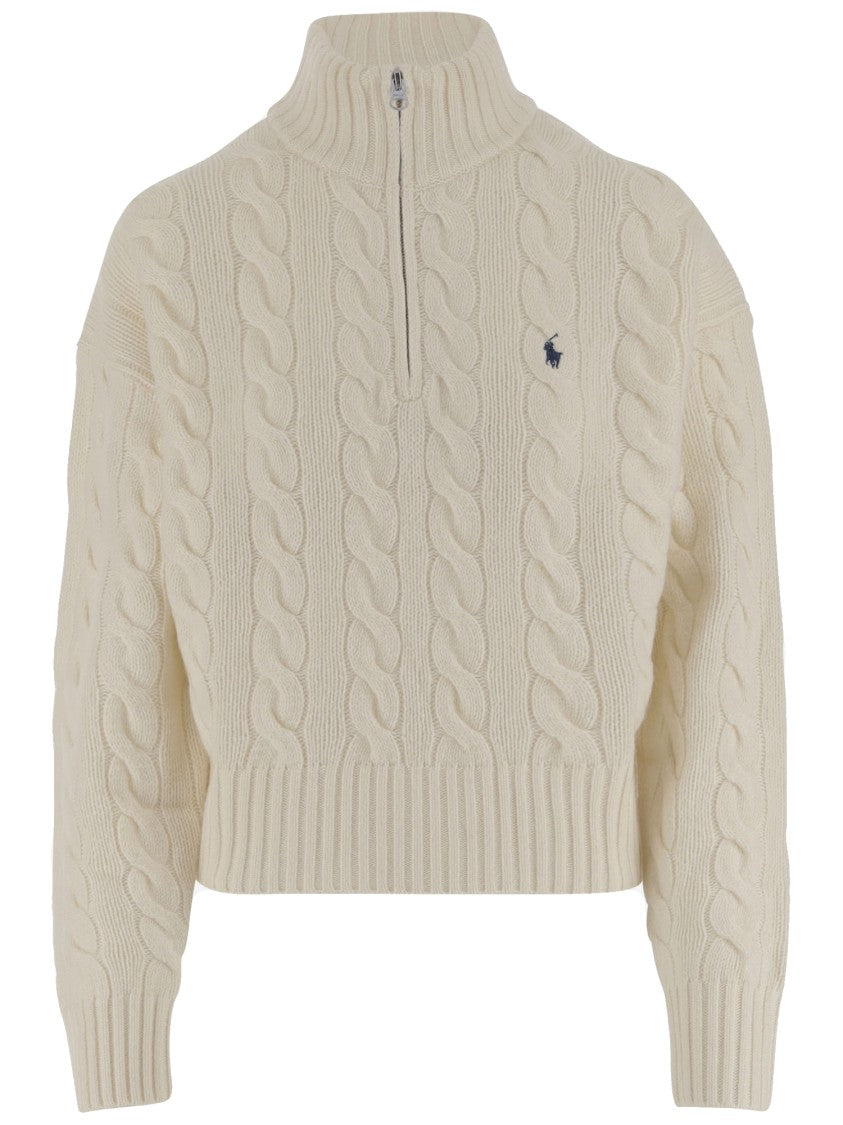 Polo Ralph Lauren High Neck Wool And Cashmere Sweater With Cable Knit Design