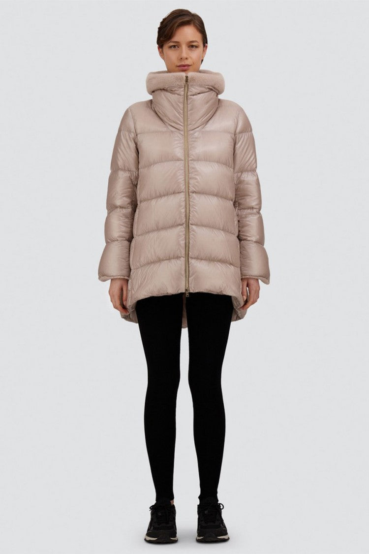 Herno Beige Polyamide Shearling-Collar Puffer Jacket