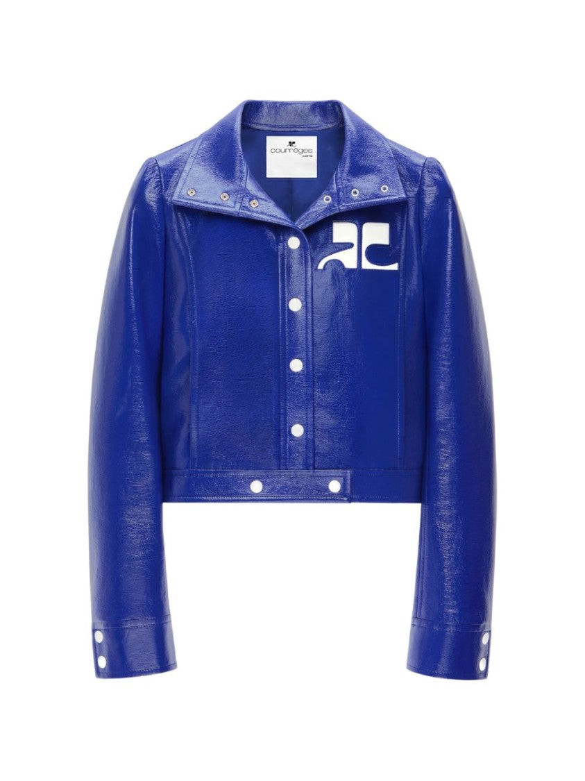 Courrèges Cropped Blue Jacket With Structured Collar