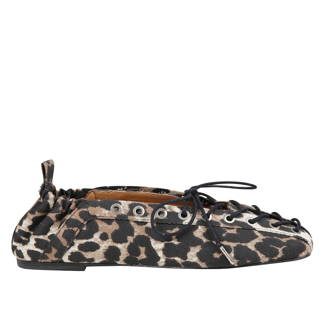 Ganni Leopard-Print Denim Ballet Flats