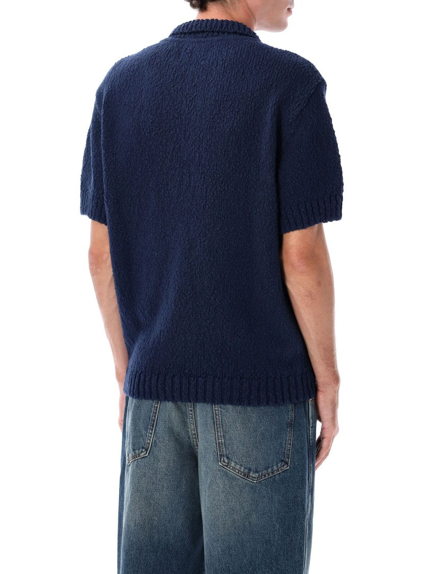 Arte Antwerp Football Knit Blue Cotton Polo Sweater