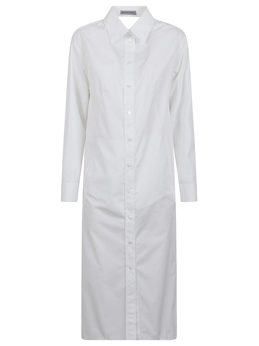Balenciaga Minimalist White Cotton Dress With Button-Down Front