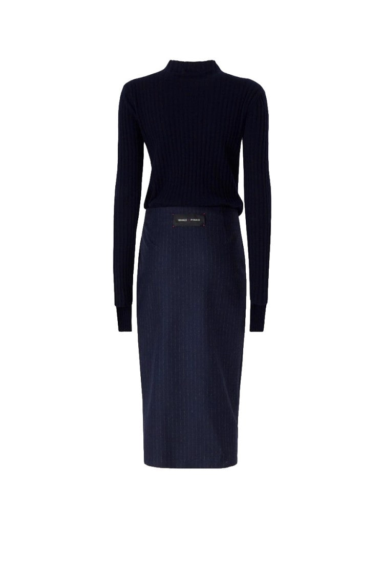 Pinko Black Polyester-Wool Blend Contrast-Skirt Sweater Dress
