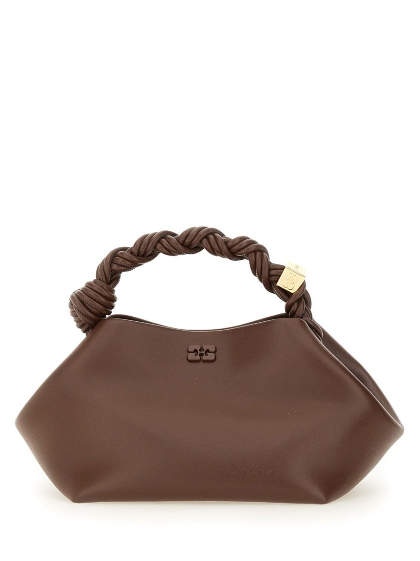 Ganni Sculptural Brown Handbag With Twisted Handle And Detachable Strap