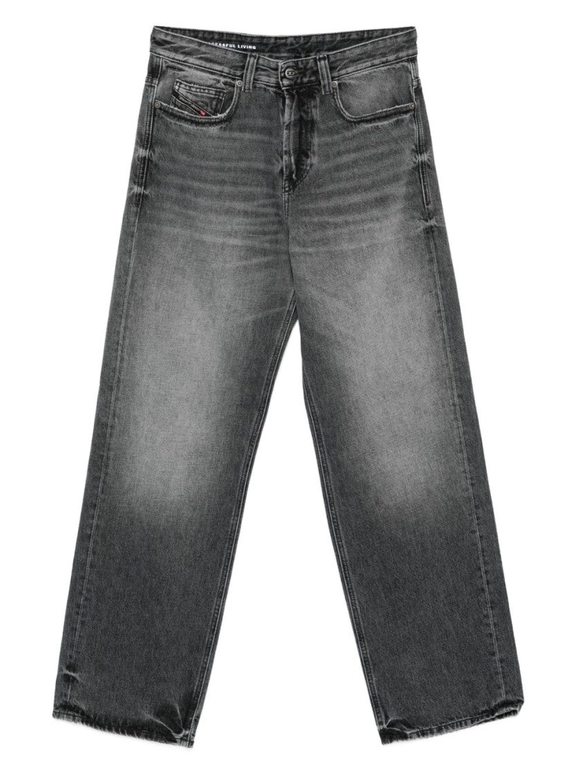 Diesel Relaxed Fit Wide-Leg Jeans With Faded Black Wash