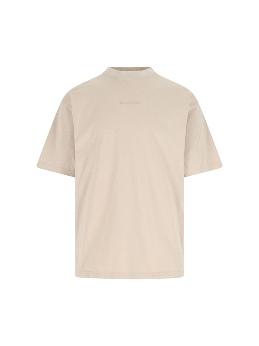 Balenciaga Beige Cotton Crew Neck T-Shirt With Logo Patches