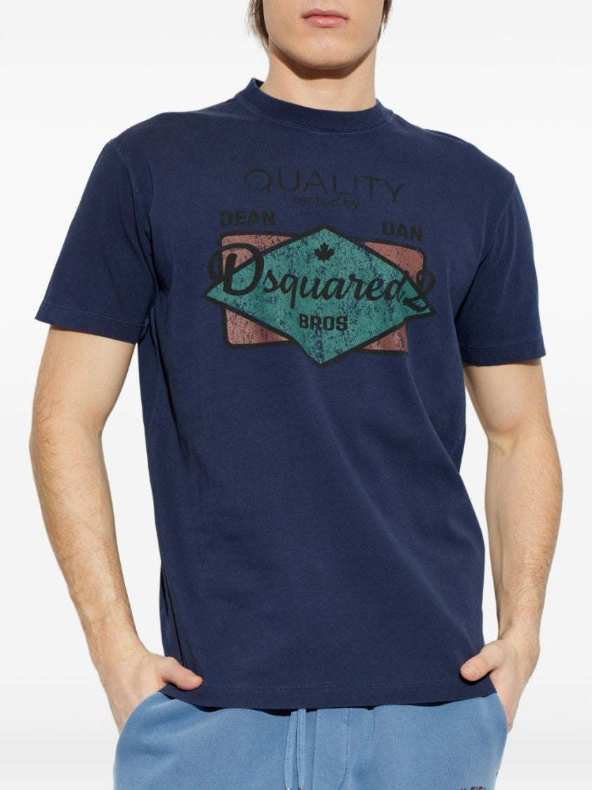 Dsquared2 Blue Distressed Front Graphic Crew Neck T-Shirt