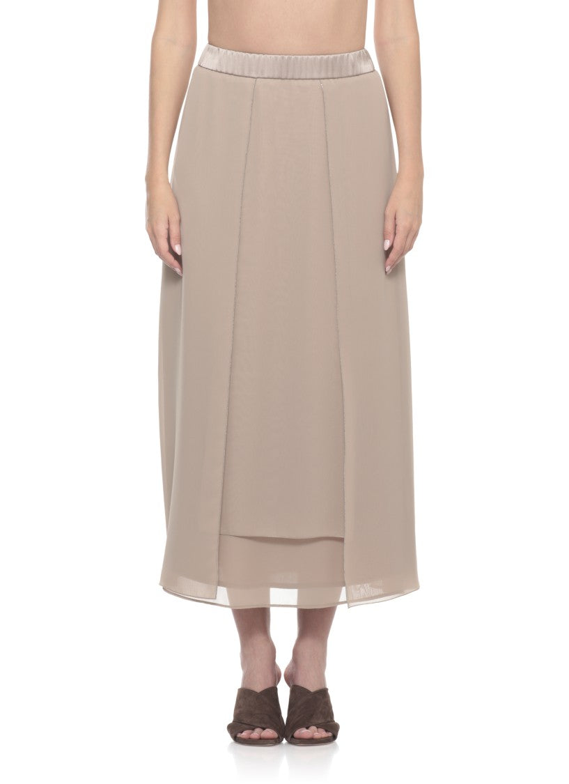 Peserico Midi Skirt With Layered Volant And Shimmering Accents