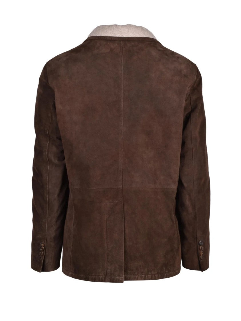 Eleventy Rich Brown Suede Jacket With Wool Lining And Button Closure