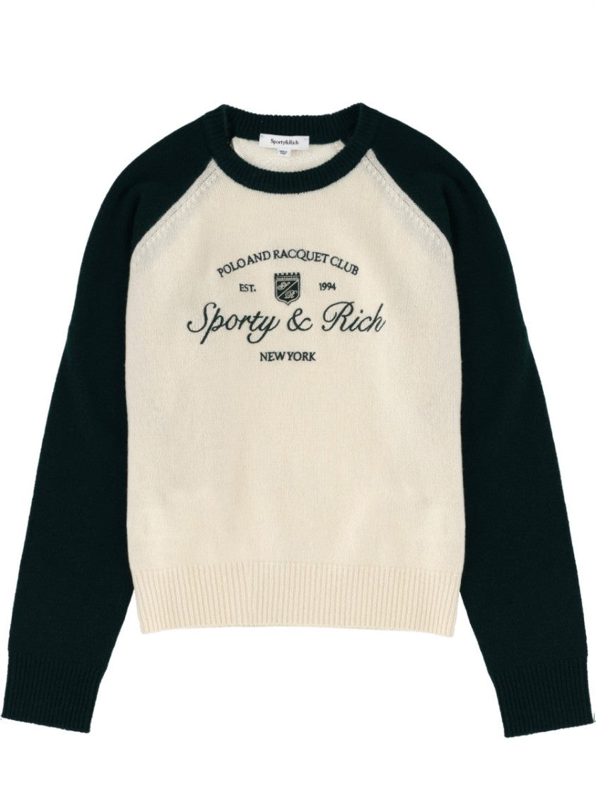 Sporty And Rich Two-Tone Cashmere-Blend Crewneck Jersey