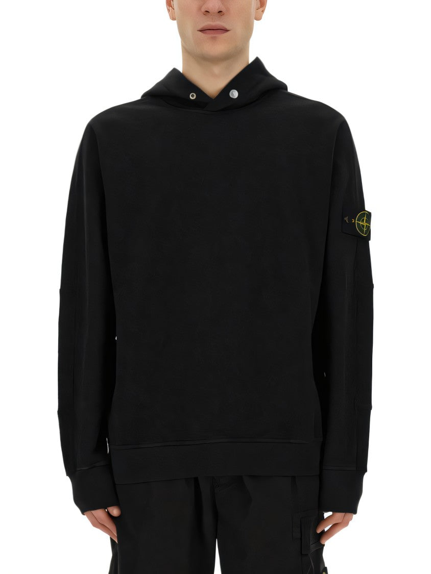 Stone Island Classic Black Hoodie With Distinctive Sleeve Logo