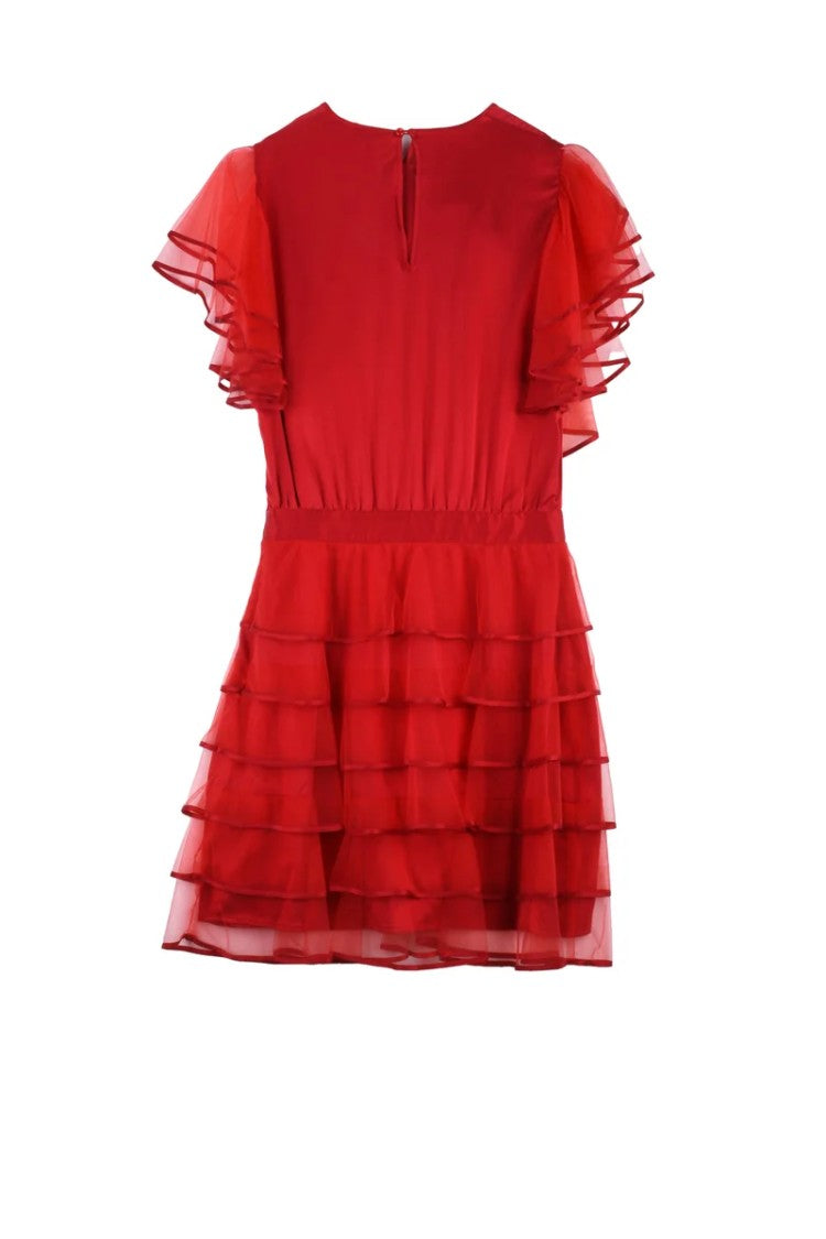 Elisabetta Franchi Satin Dress Tulle Skirt Bale - Red