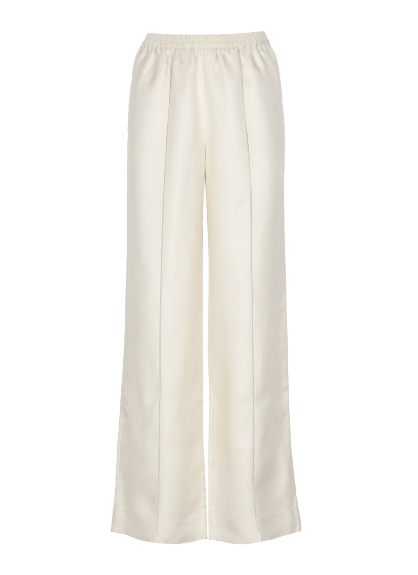 Loulou De Saison Ivory Lars Embroidered Silk Straight-Leg Pants
