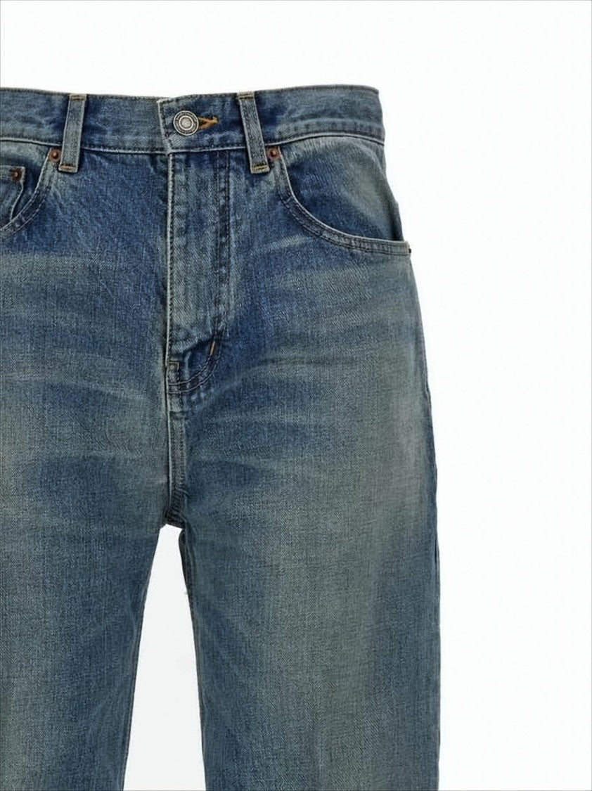 Saint Laurent Mid-Blue Straight-Leg Denim Pants With Whiskering Details