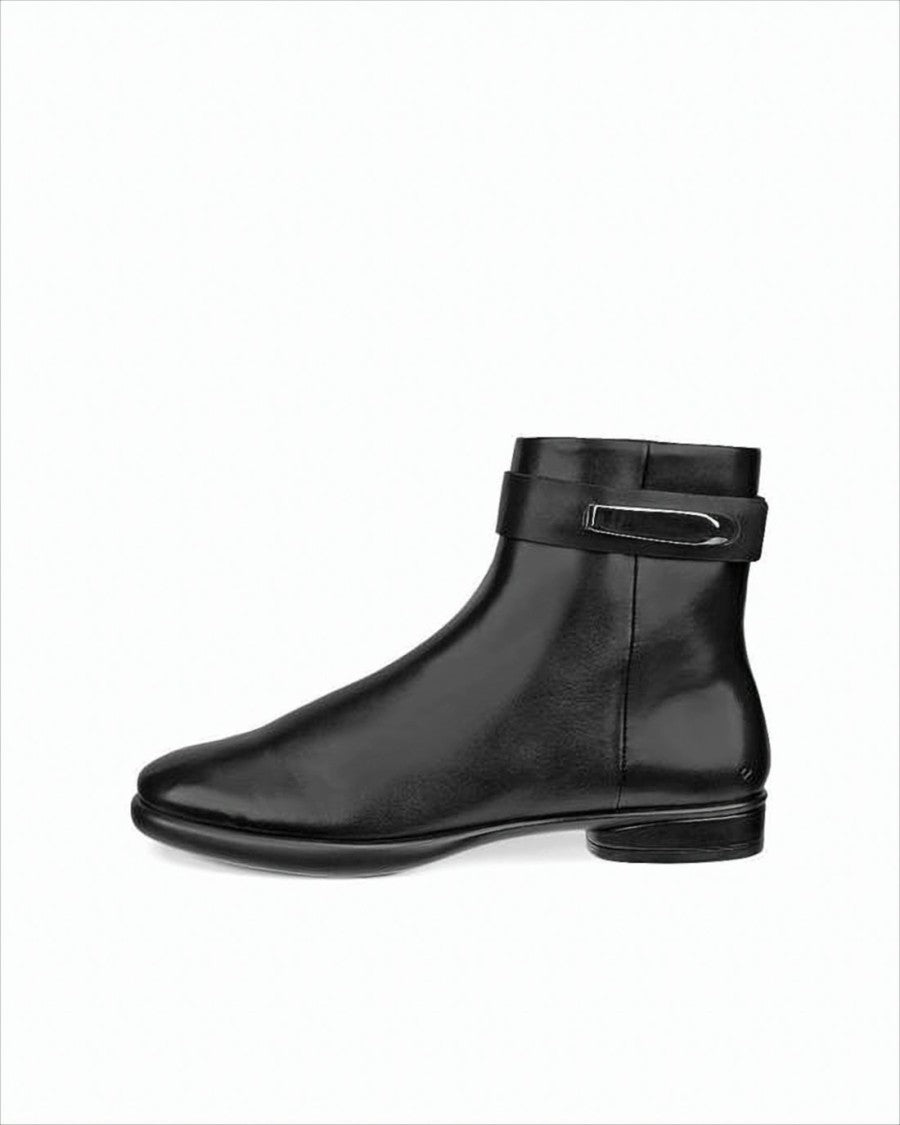 Ecco Black Leather Ankle Boots With Metallic Buckle Detail