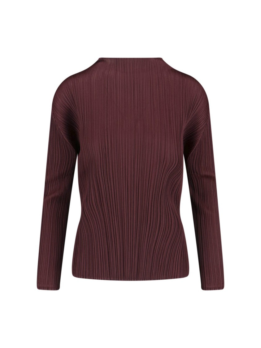 Pleats Please Bordeaux Pleated High-Neck Top