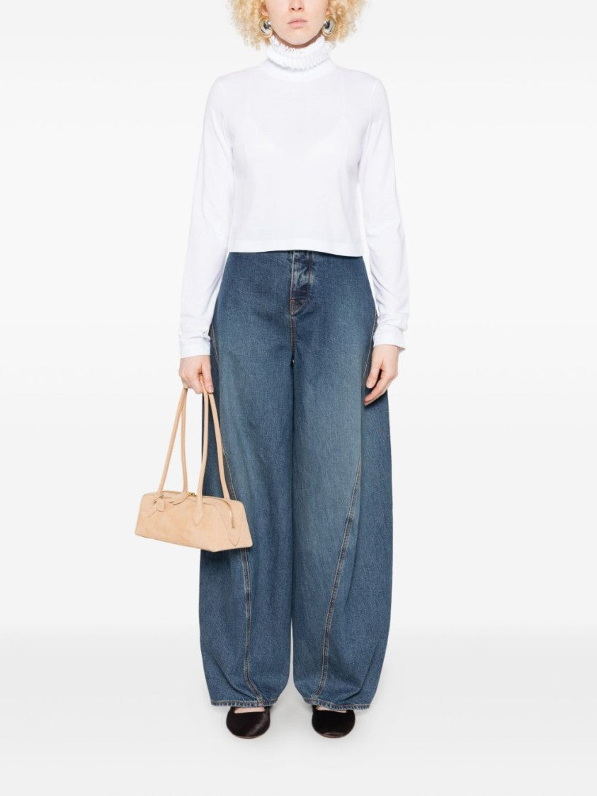 Alaïa High Collar Cropped White Cotton Shirt