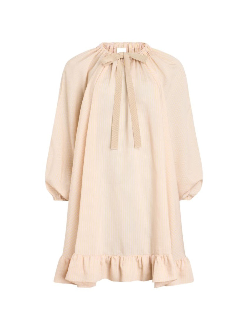 Patou Multicolor Ruffled Hem Gathered Tie Mini Dress