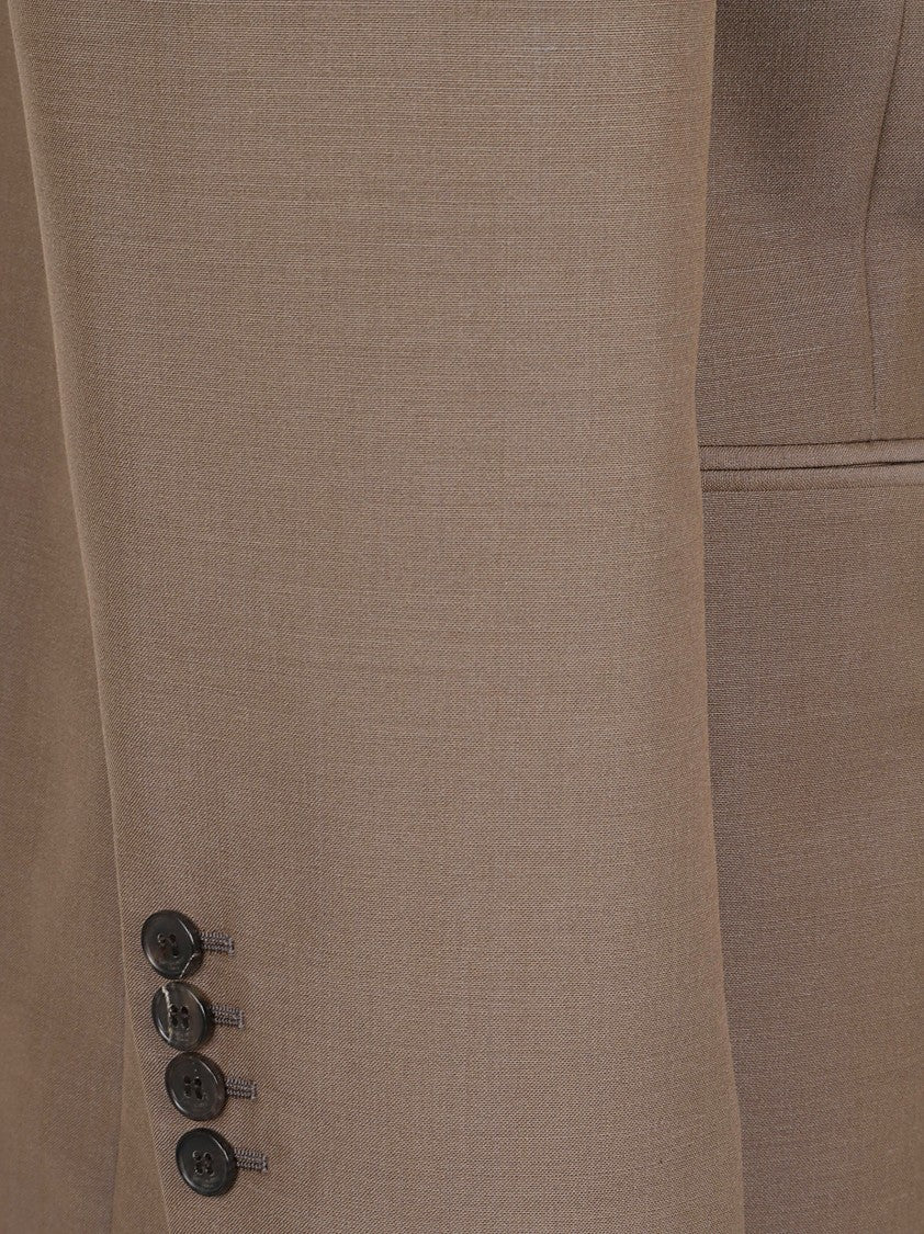 Saint Laurent Double-Breasted Boxy Jacket With Peak Lapel And Padded Shoulders
