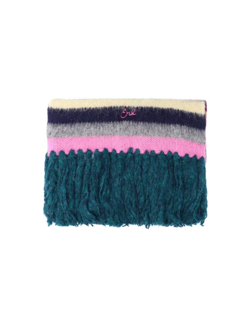 Erl Textured Multicolor Knitted Scarf With Fringed Ends