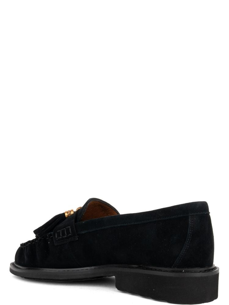 Adrianna Feretti Black Classic Tassel Accent Suede Loafers
