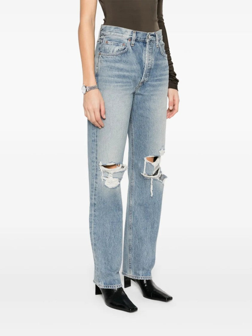 Agolde Distressed Indigo Blue High-Waisted Kelly Jeans