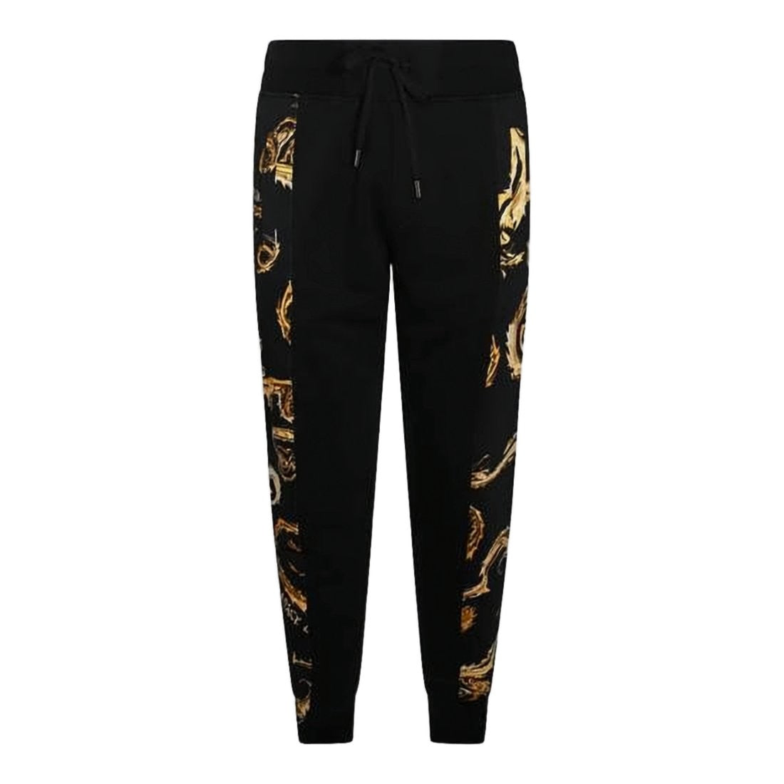 Versace Baroque-Patterned Black Jogger Pants With Drawstring Waist