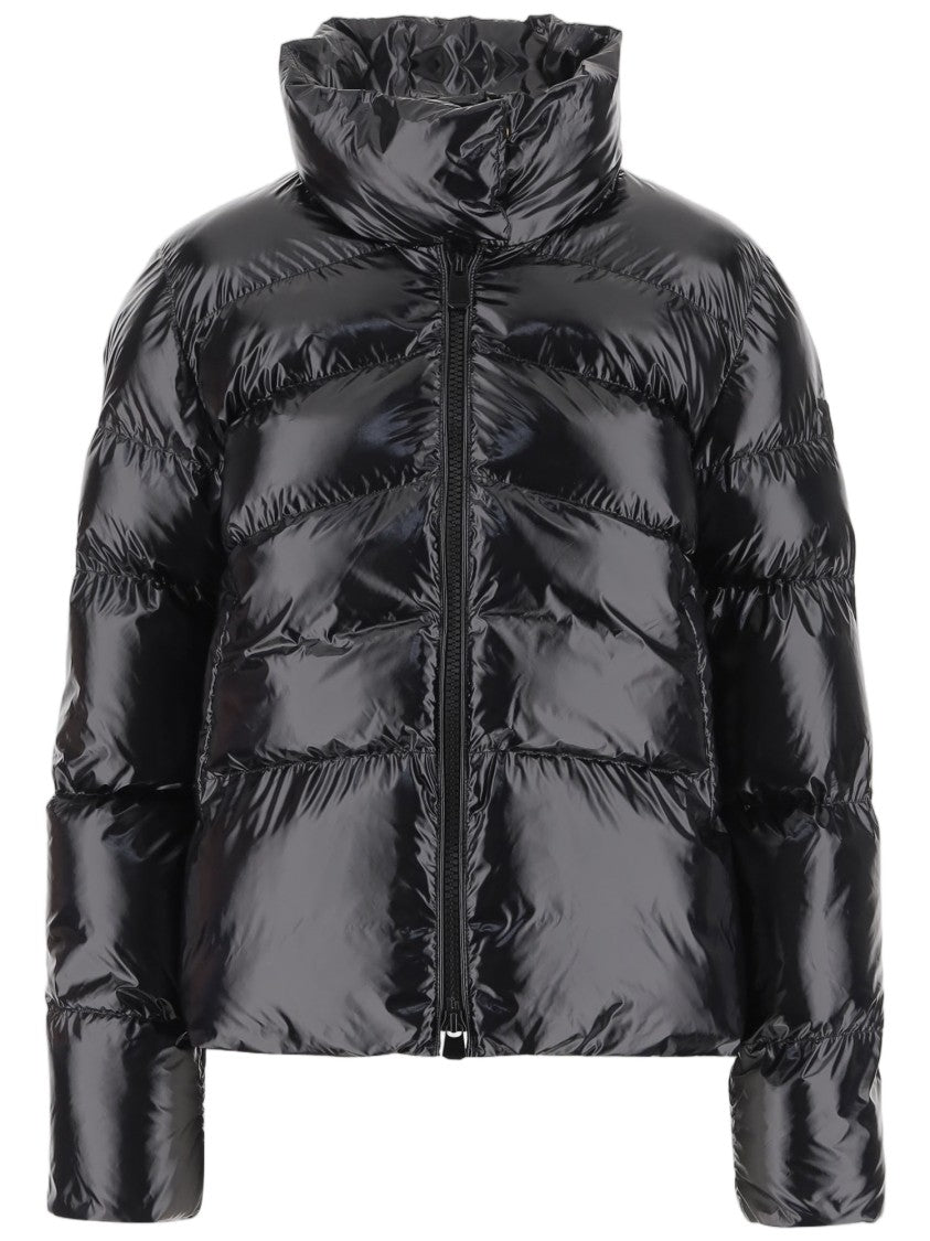 Pinko High Collar Quilted Puffer Jacket With Glossy Finish