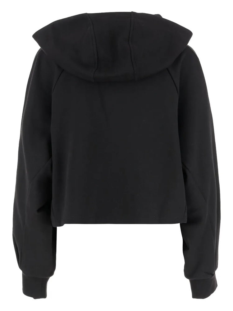Pinko Cropped Black Sweater With Hood And Subtle Text Detail