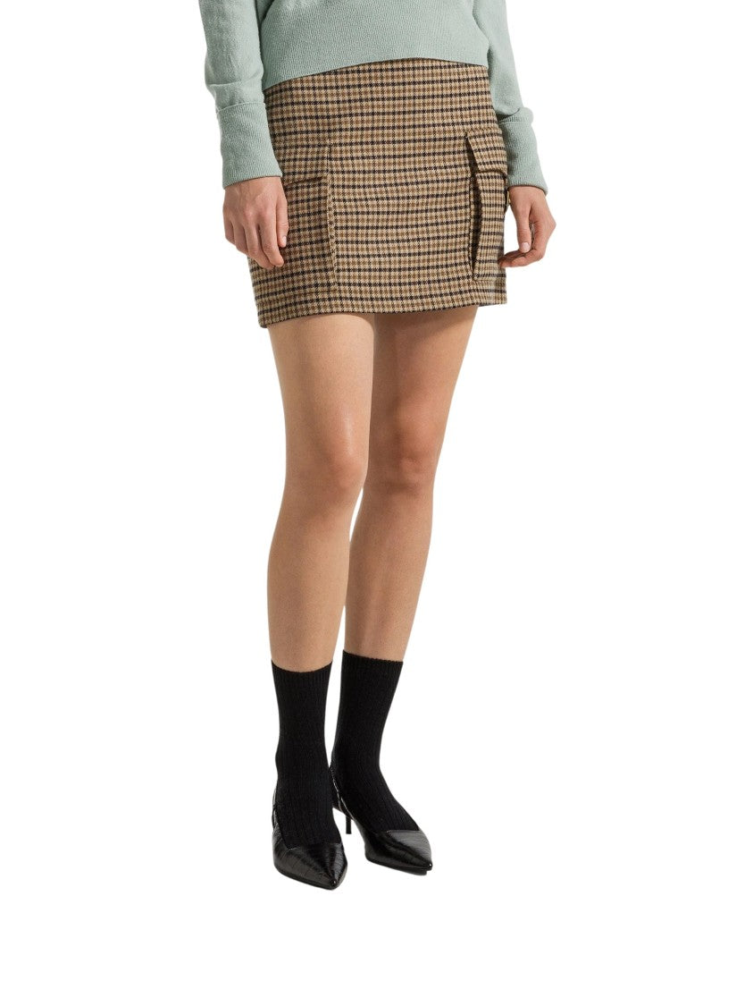 Seventy Venezia Plaid Faux Leather Trim Wool-Blend Mini Skirt