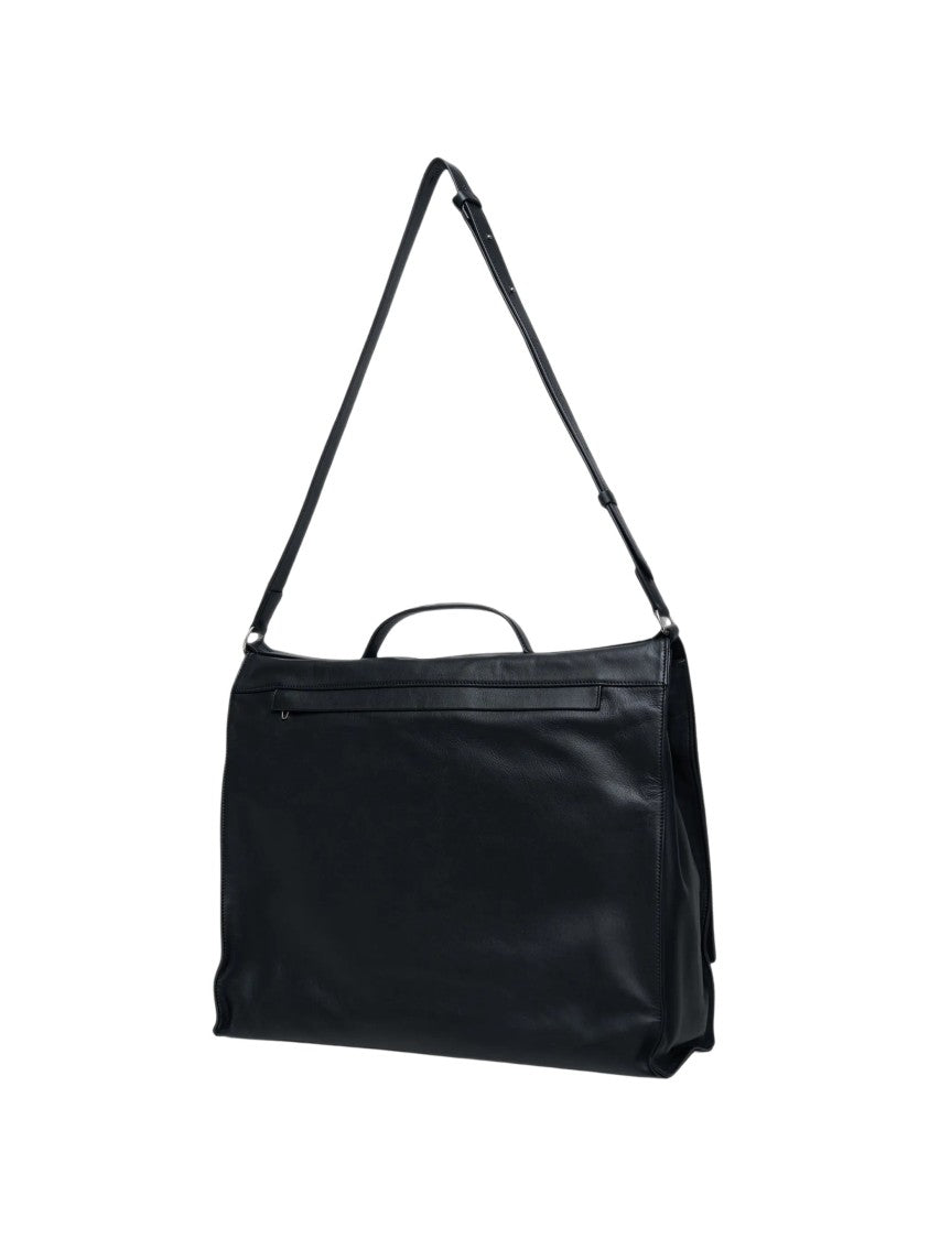 Jil Sander Black Foldover Calf Leather Shoulder Bag